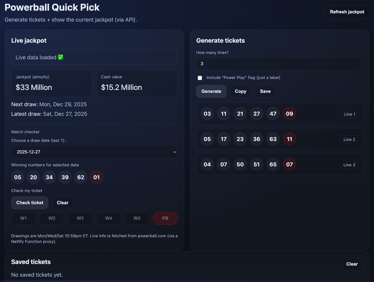 Powerball Quick Pick screenshot