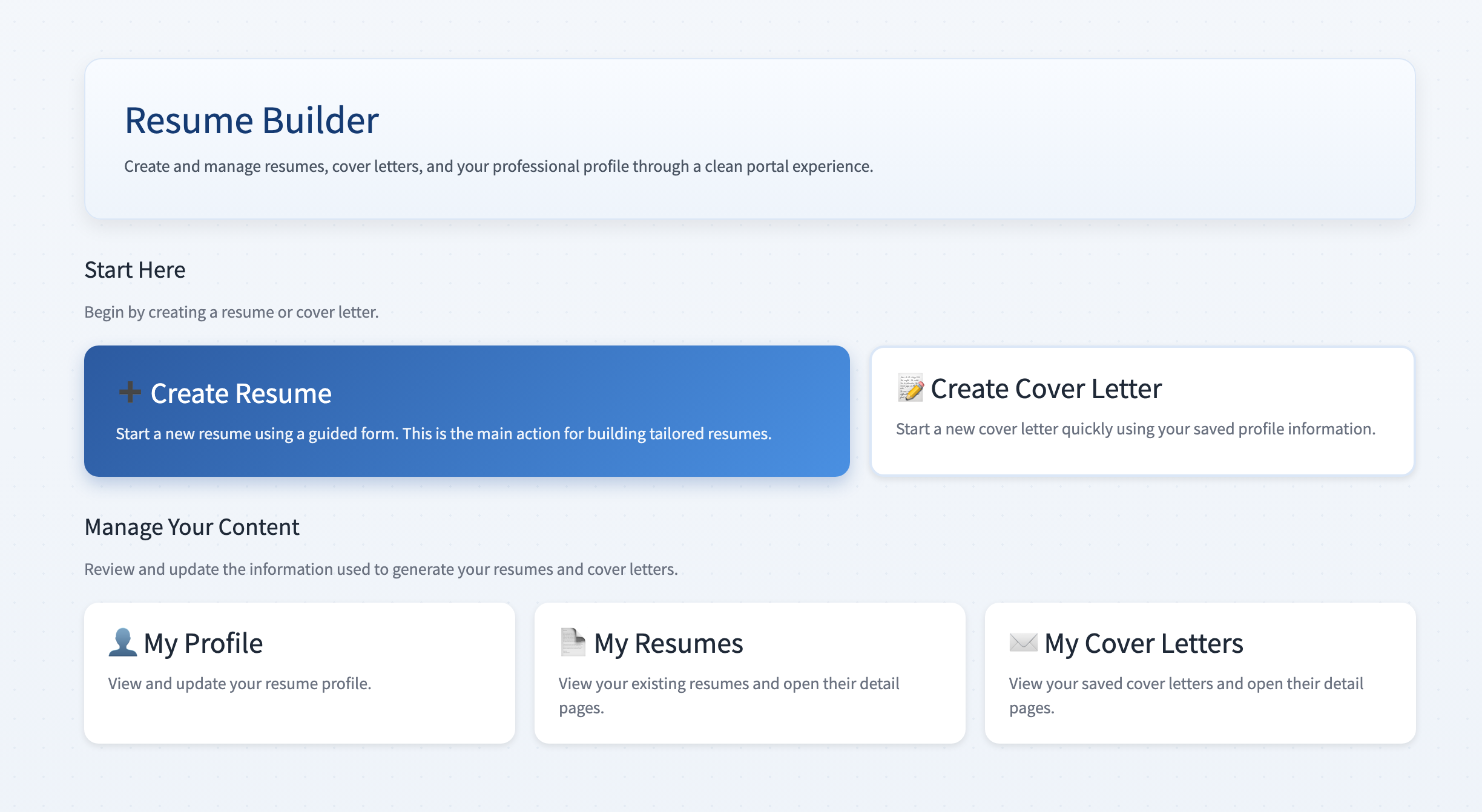Placeholder preview for Resume Builder portal walkthrough
