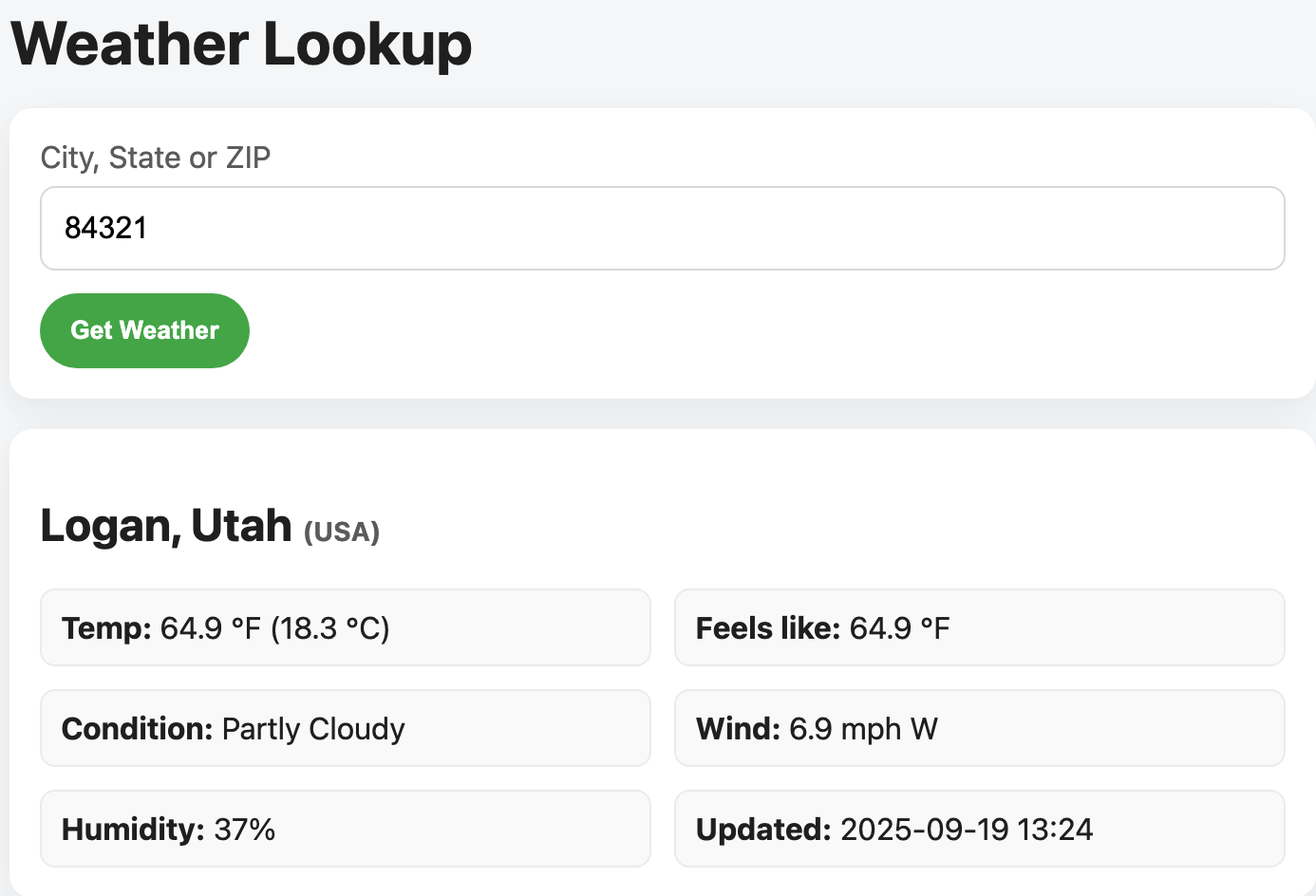 Weather Lookup screenshot